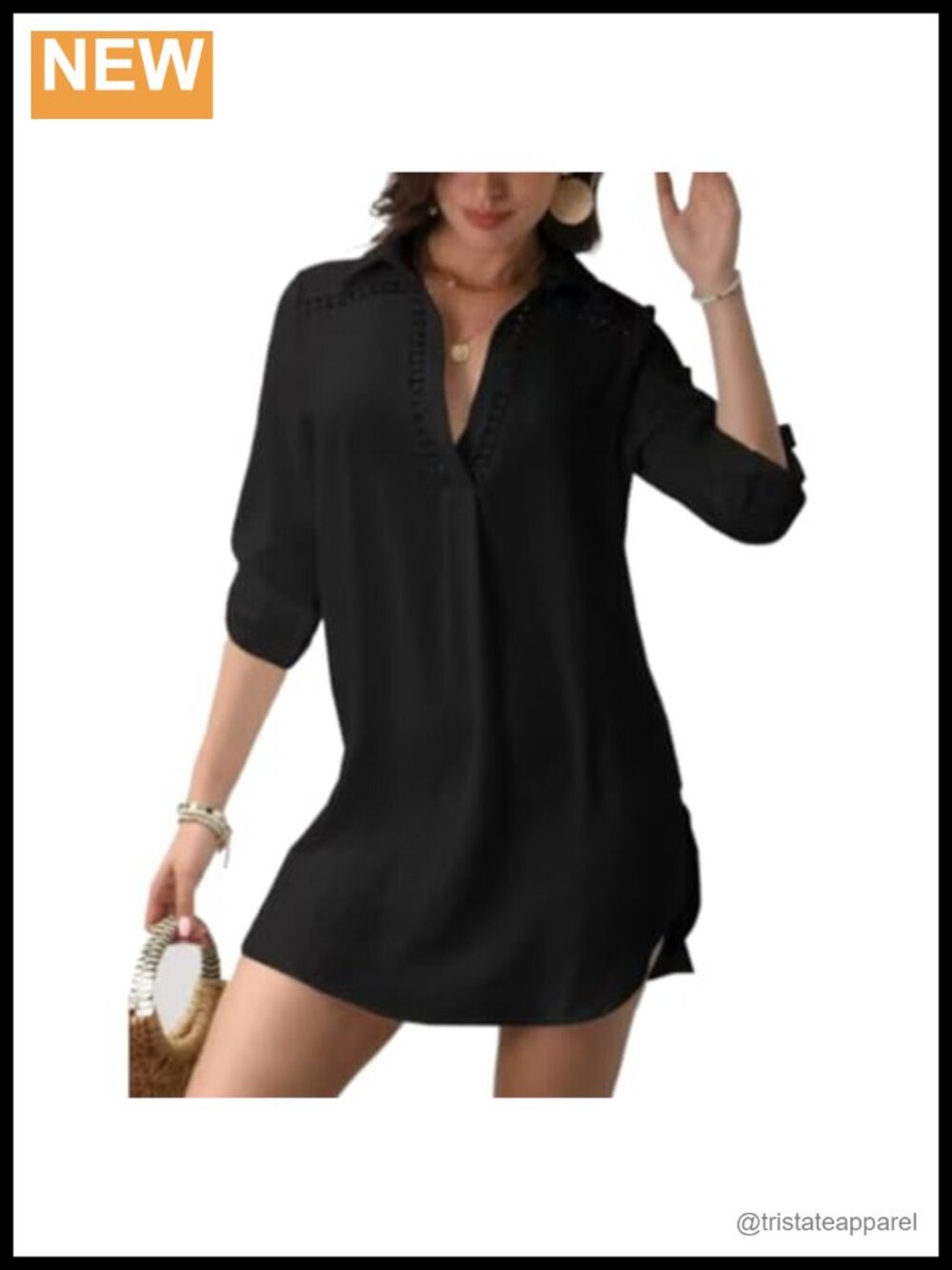 Women's Long Sleeve V-Neck Lace Beach Cover Up Dress Swimsuit Vacation Shirt